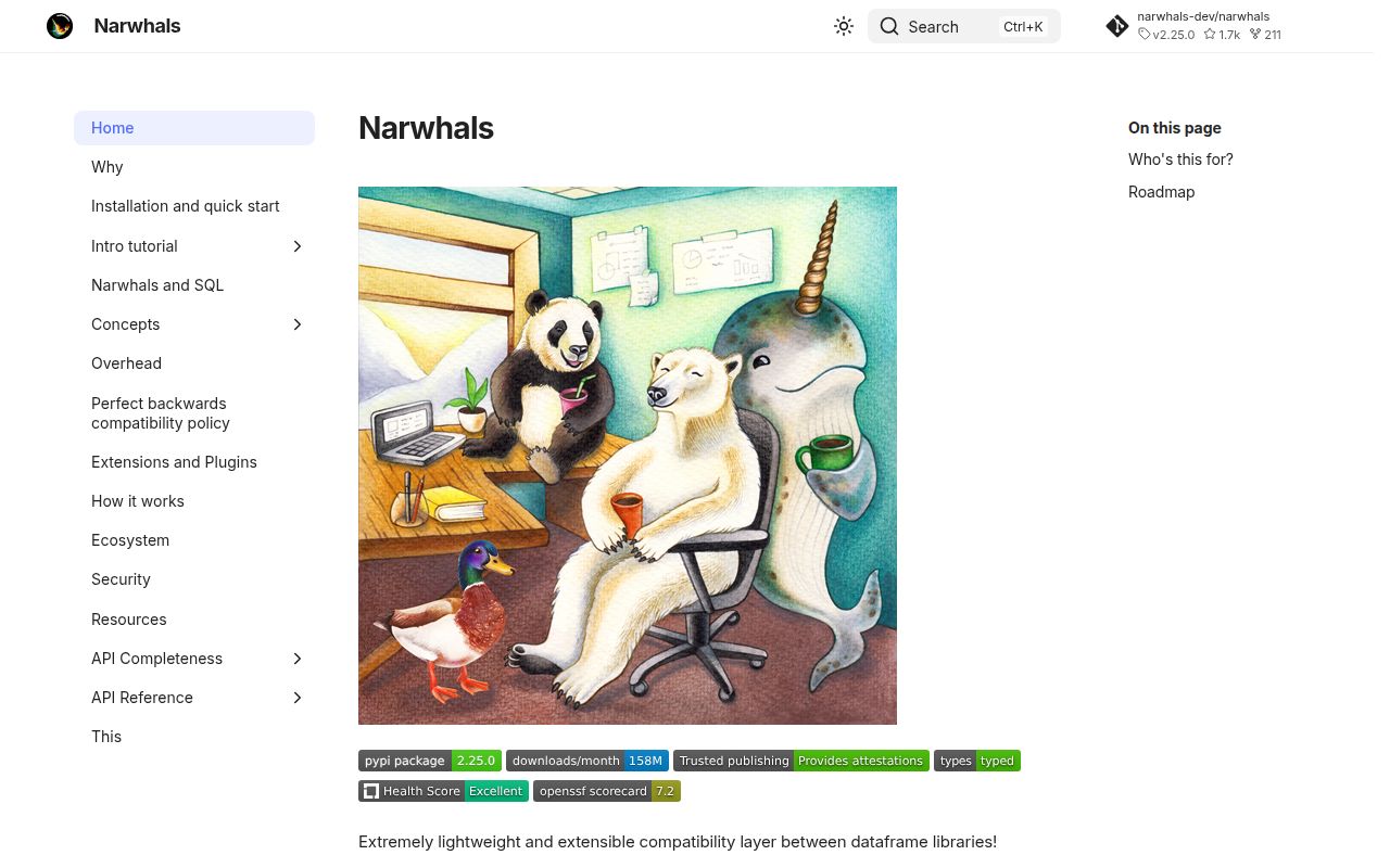 Screenshot of narwhals documentation