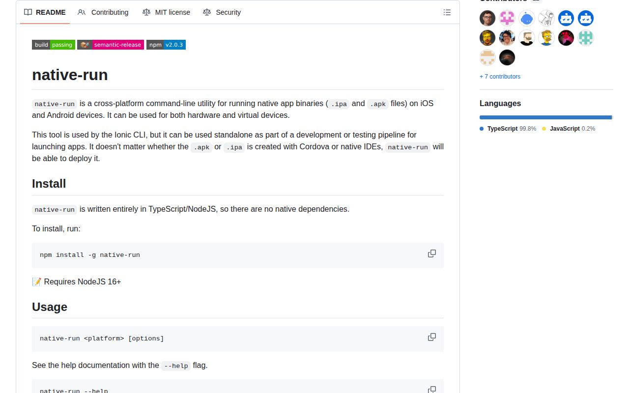 Screenshot of native-run documentation