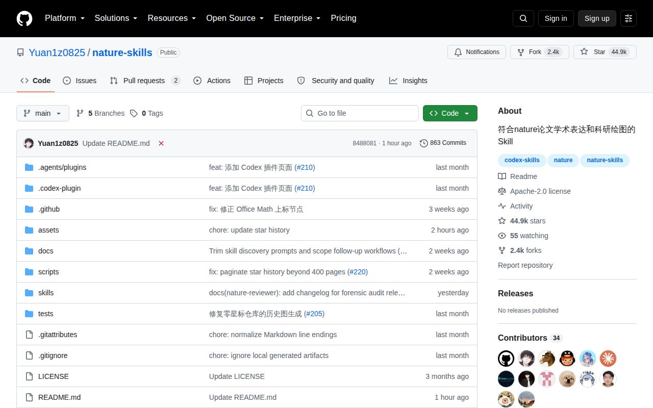 Screenshot of nature-skills (github.com/Yuan1z0825/nature-skills)