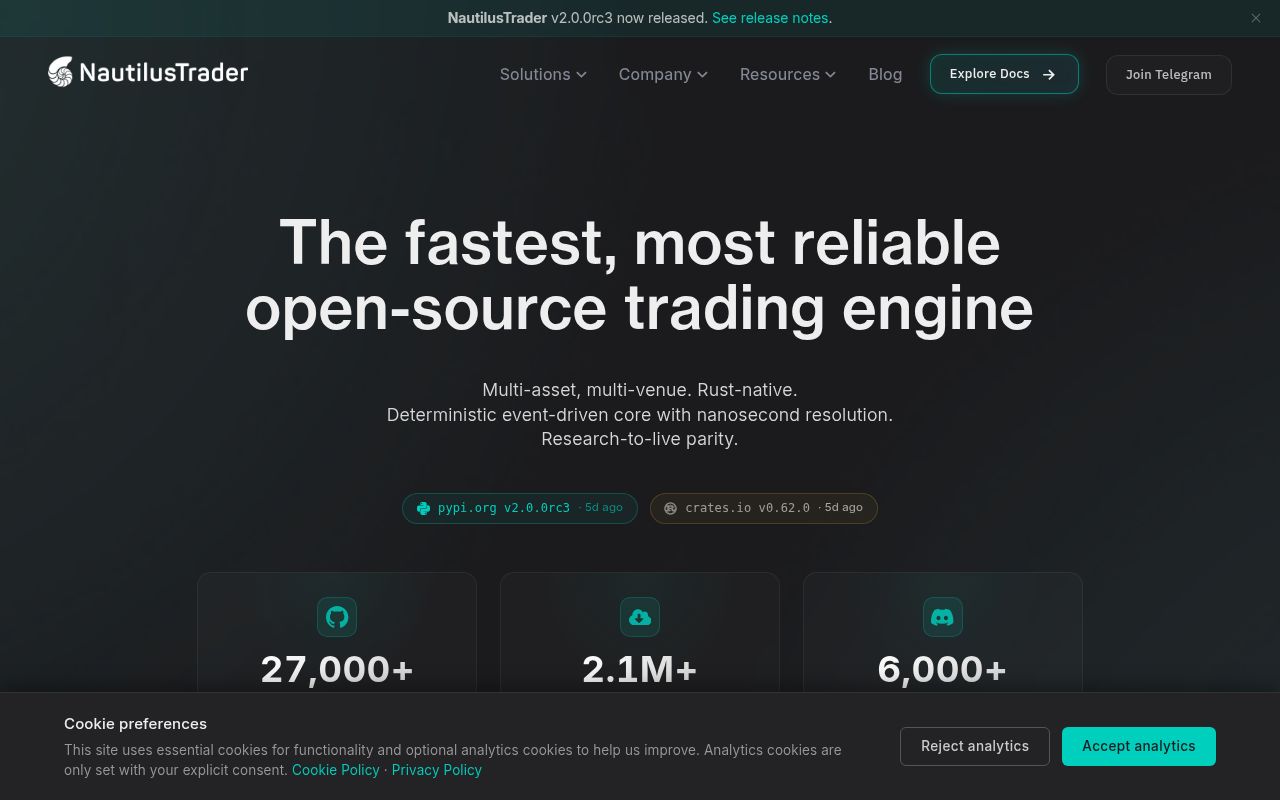 Screenshot of nautilus_trader (nautilustrader.io)