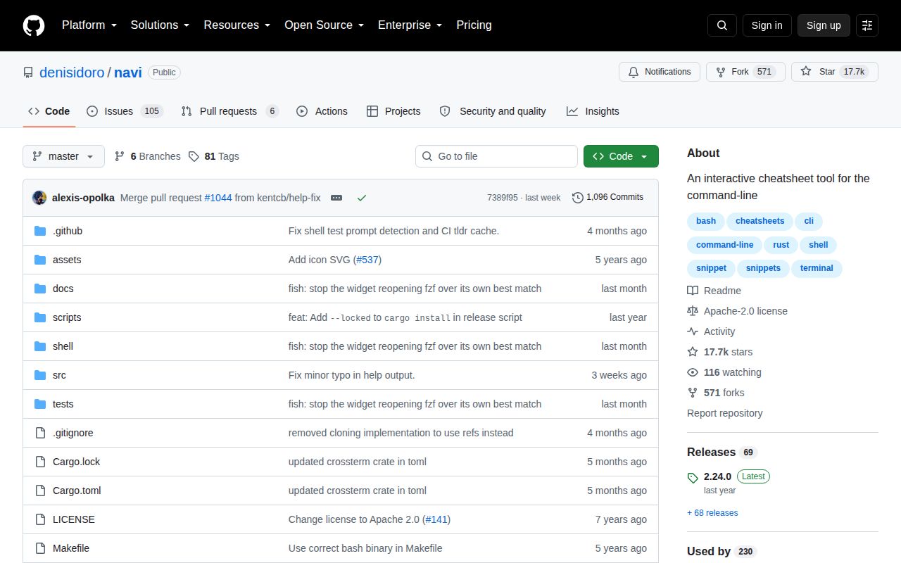 Screenshot of navi (github.com/denisidoro/navi)
