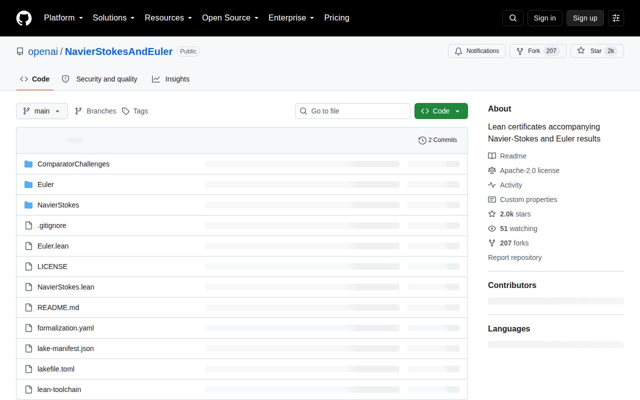 Screenshot of NavierStokesAndEuler (github.com/openai/NavierStokesAndEuler)