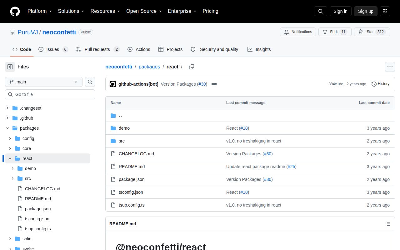 Screenshot of @neoconfetti/react documentation