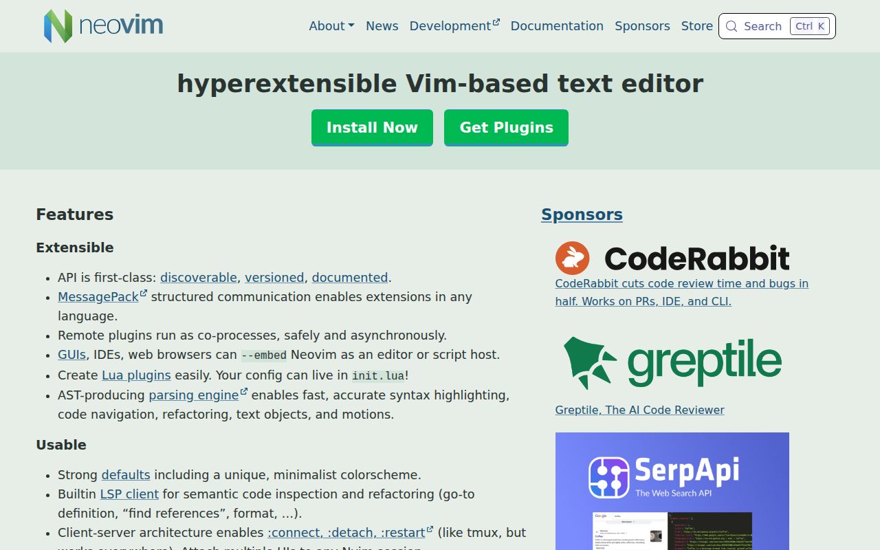 Screenshot of neovim (neovim.io)