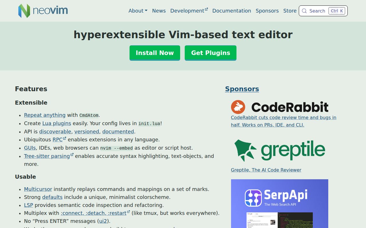 Screenshot of neovim (neovim.io)