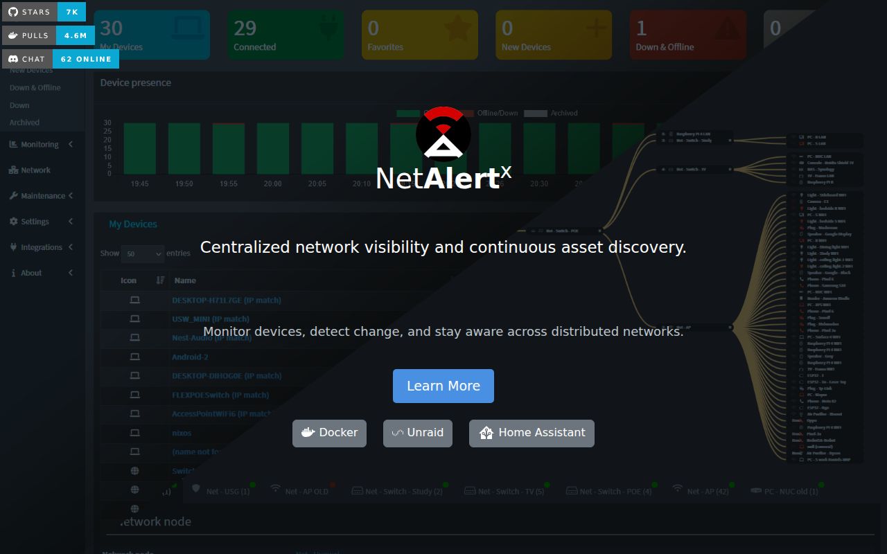 Screenshot of NetAlertX (netalertx.com)