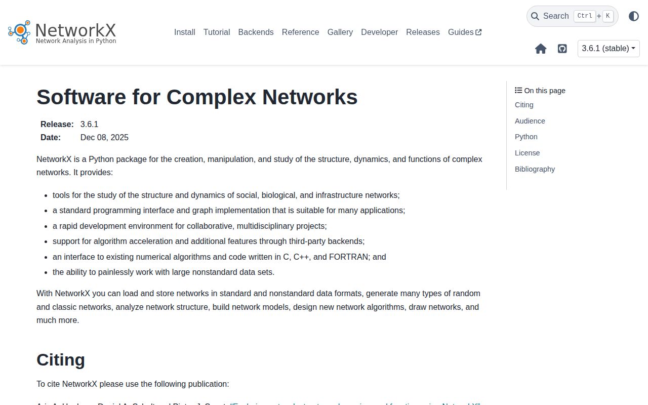 Screenshot of networkx documentation