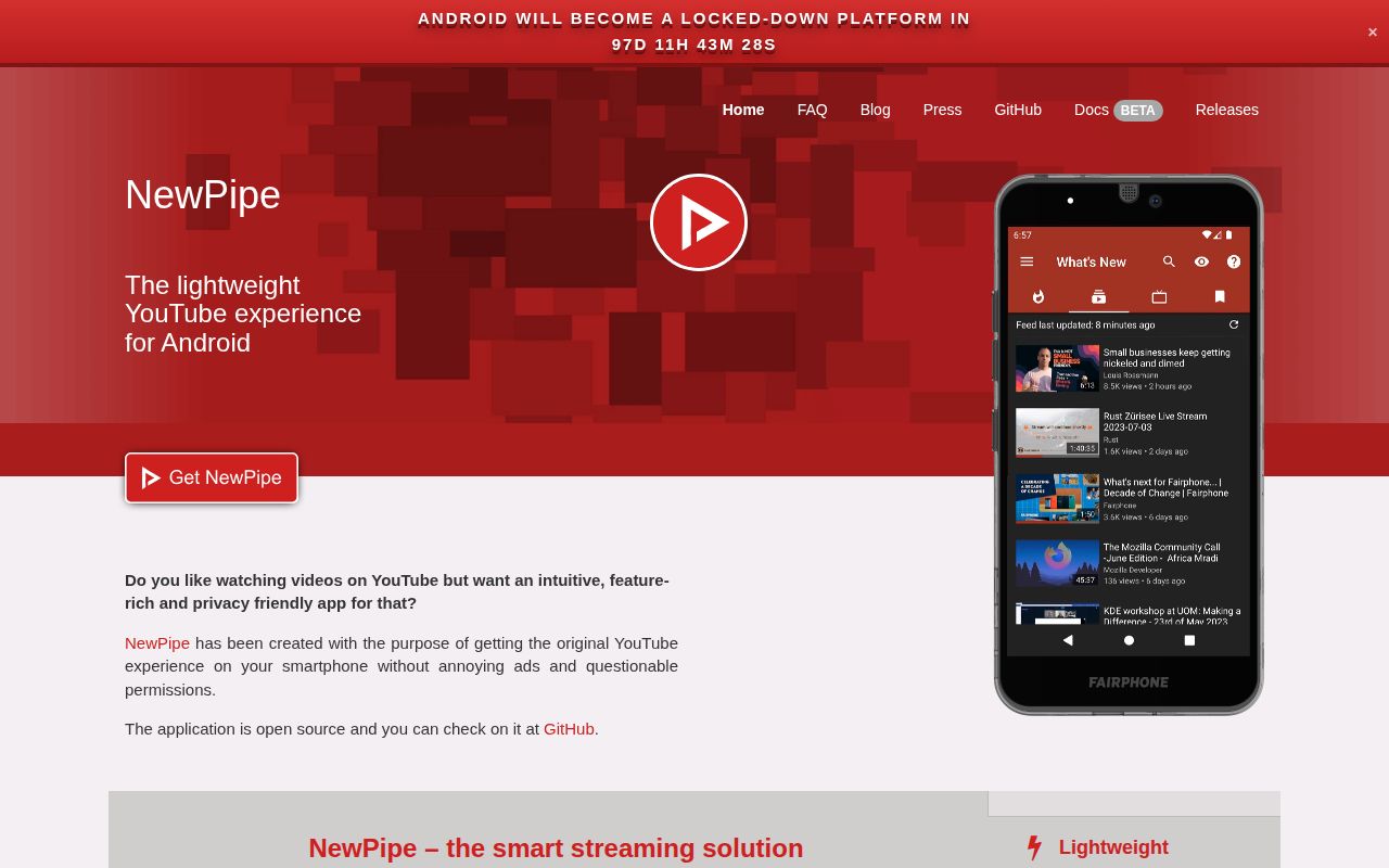 Screenshot of NewPipe (newpipe.net)