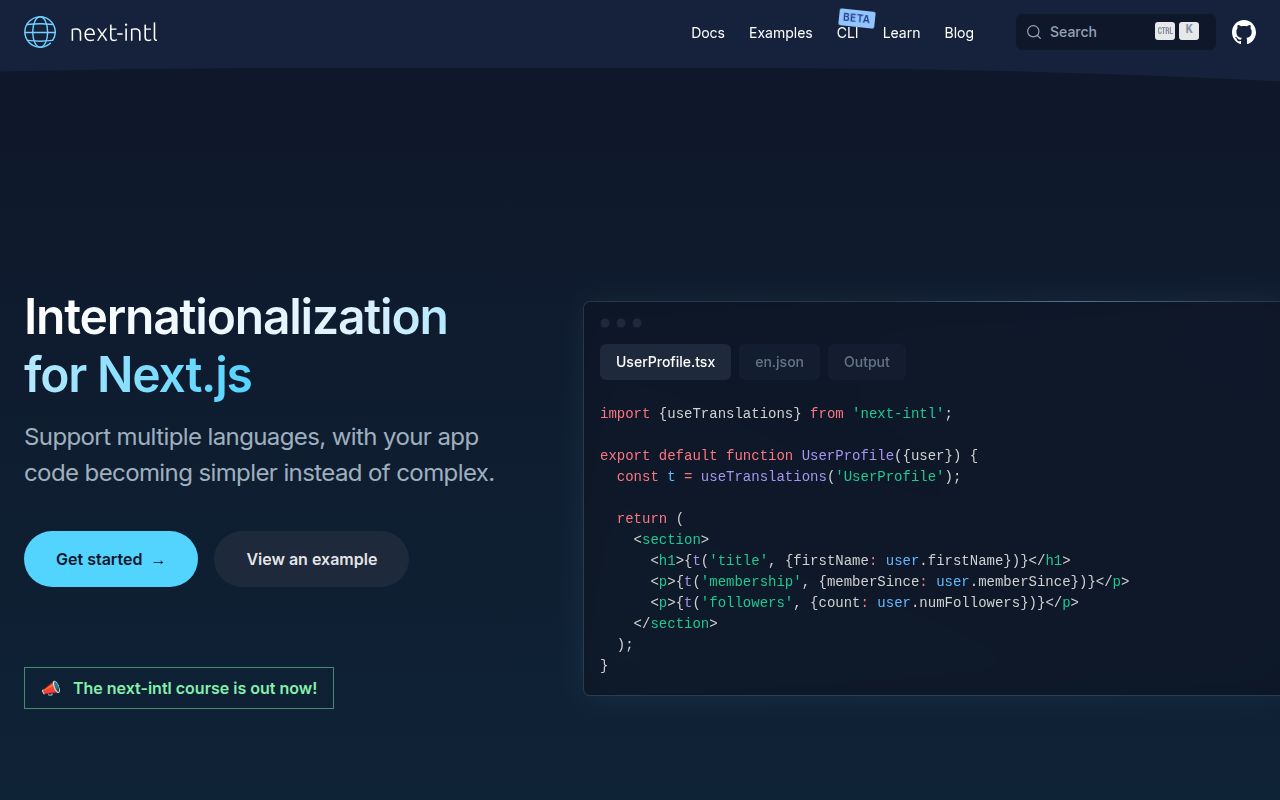 Screenshot of next-intl documentation