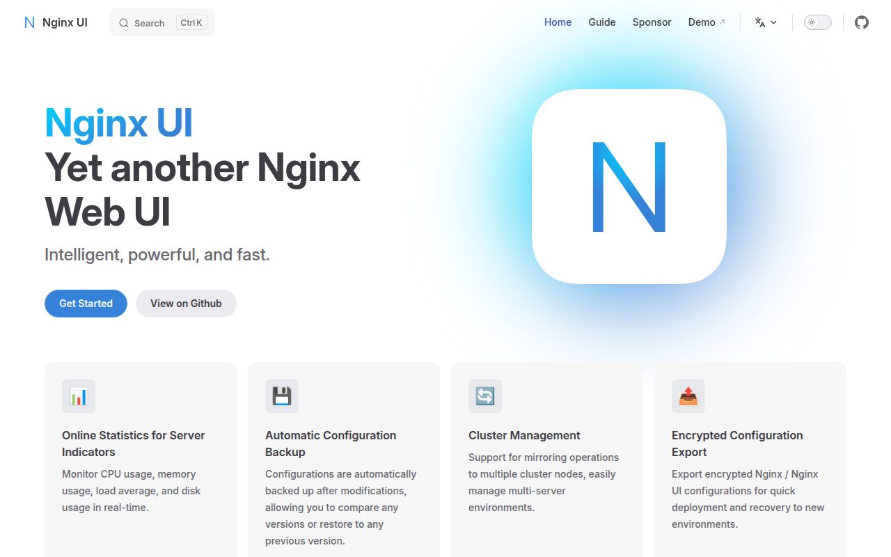 Screenshot of nginx-ui (nginxui.com)