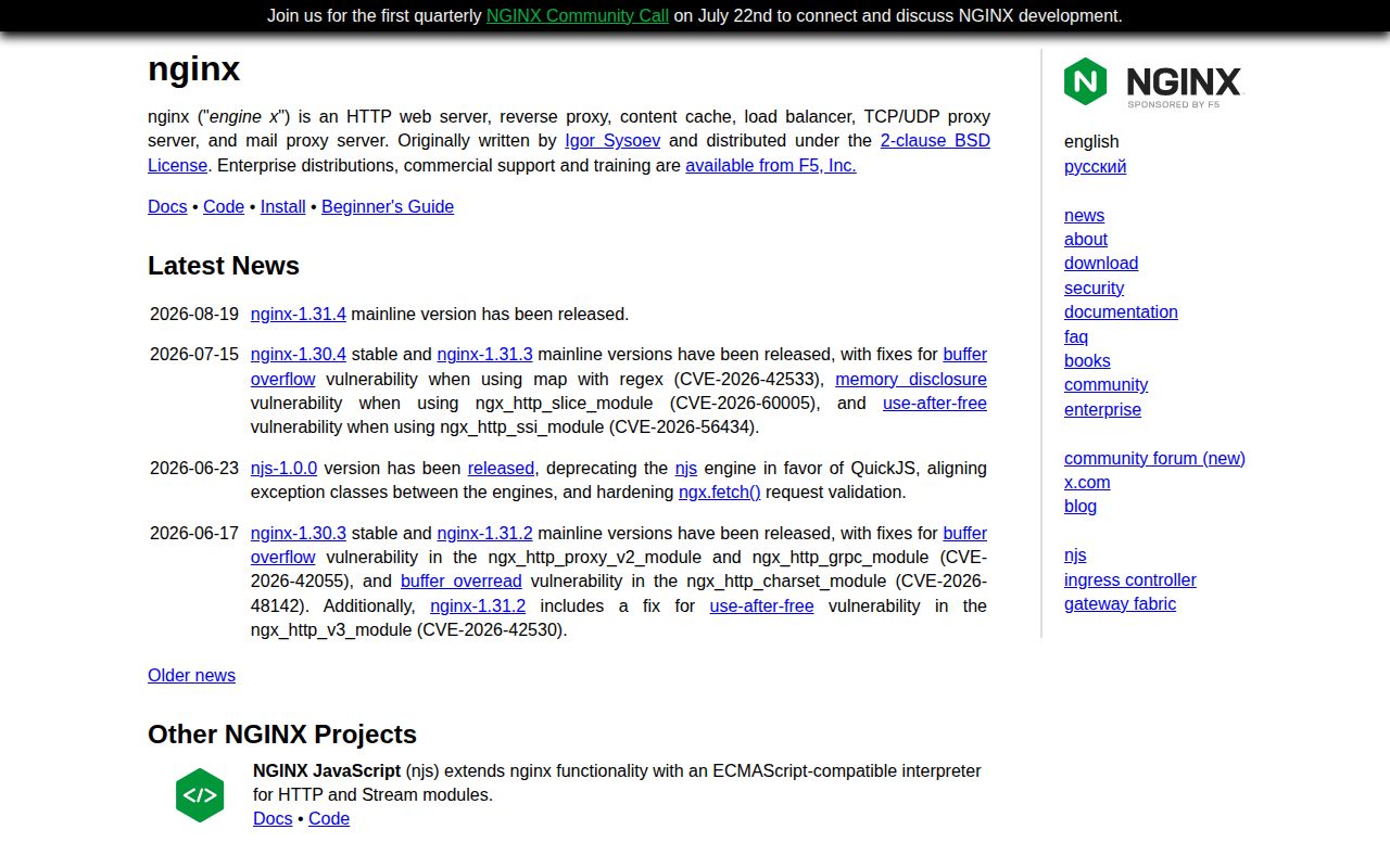 Screenshot of nginx (nginx.org)