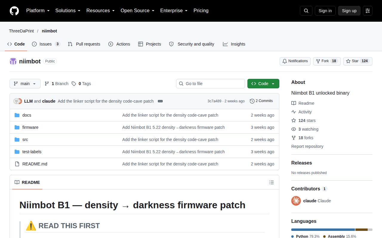 Screenshot of niimbot (github.com/ThreeDaPrint/niimbot)