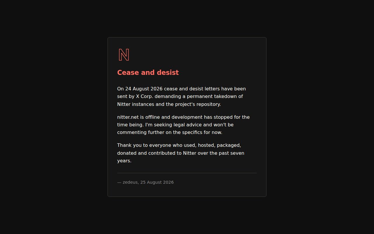 Screenshot of nitter (nitter.net)