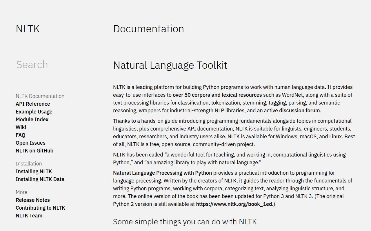 Screenshot of nltk documentation