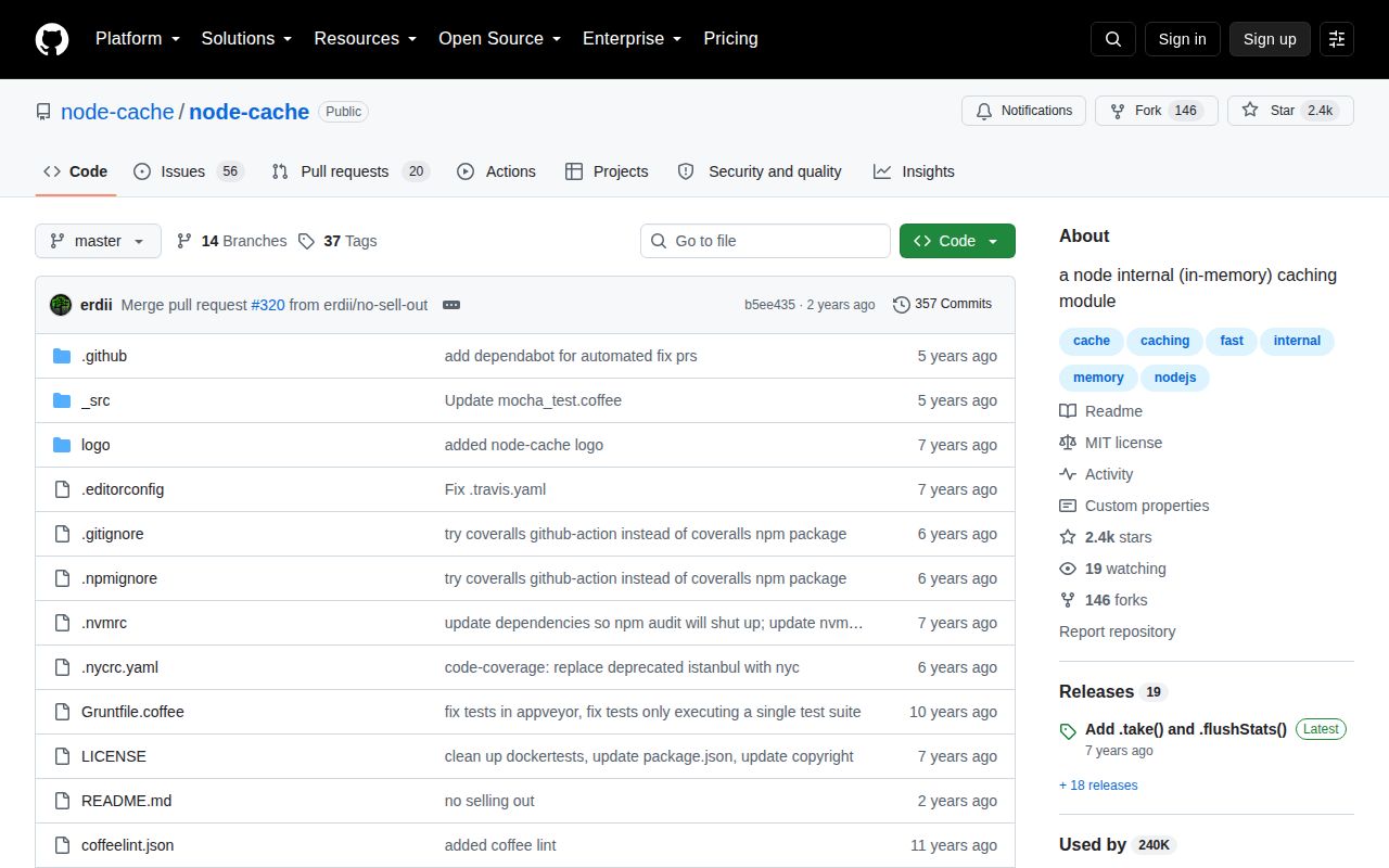 Screenshot of node-cache documentation
