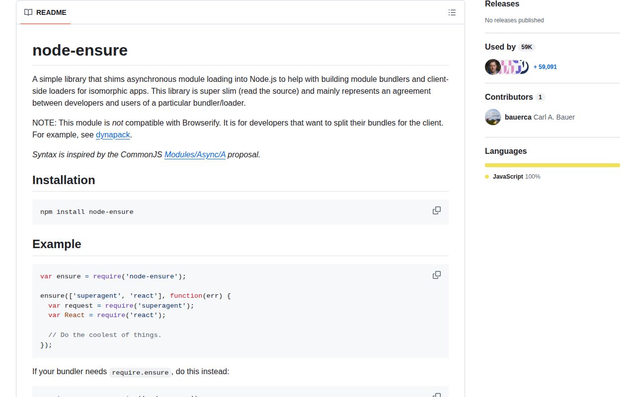 Screenshot of node-ensure documentation