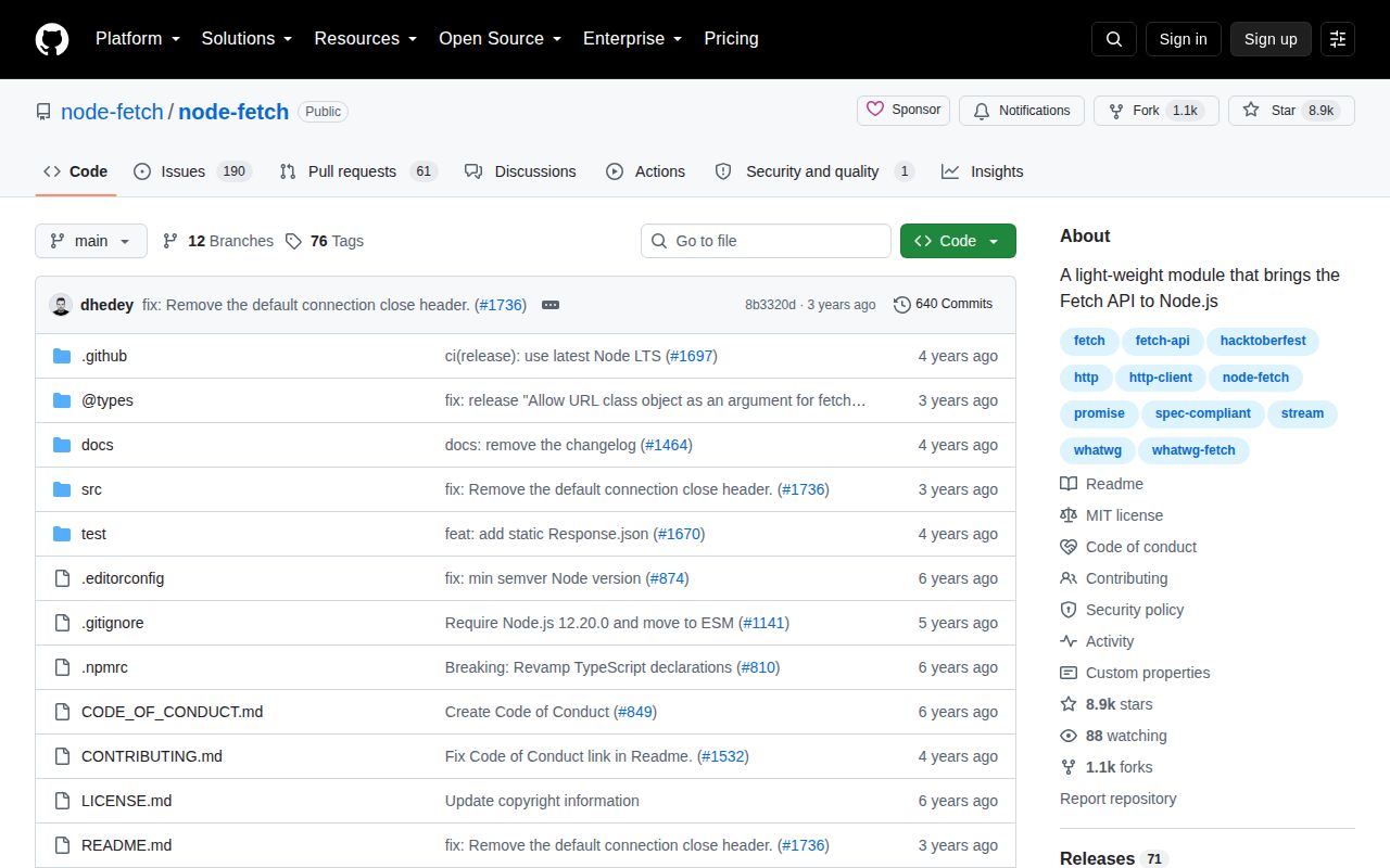 Screenshot of node-fetch documentation