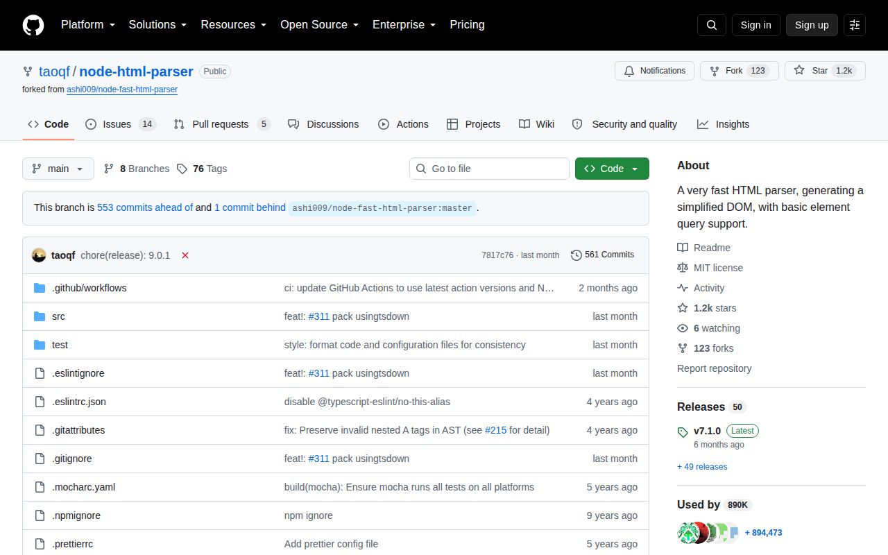 Screenshot of node-html-parser documentation