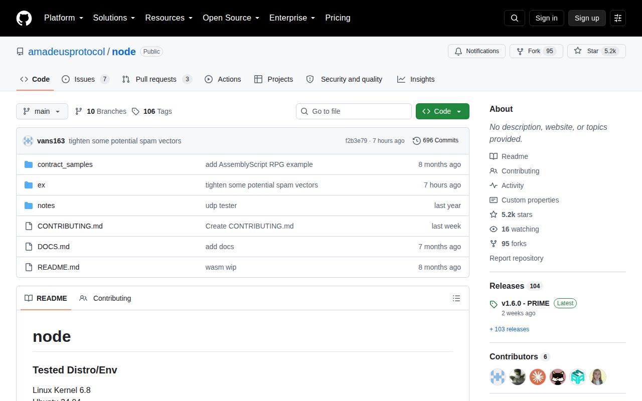 Screenshot of node (github.com/amadeusprotocol/node)