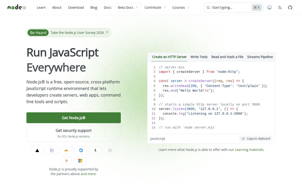 Screenshot of node (nodejs.org)