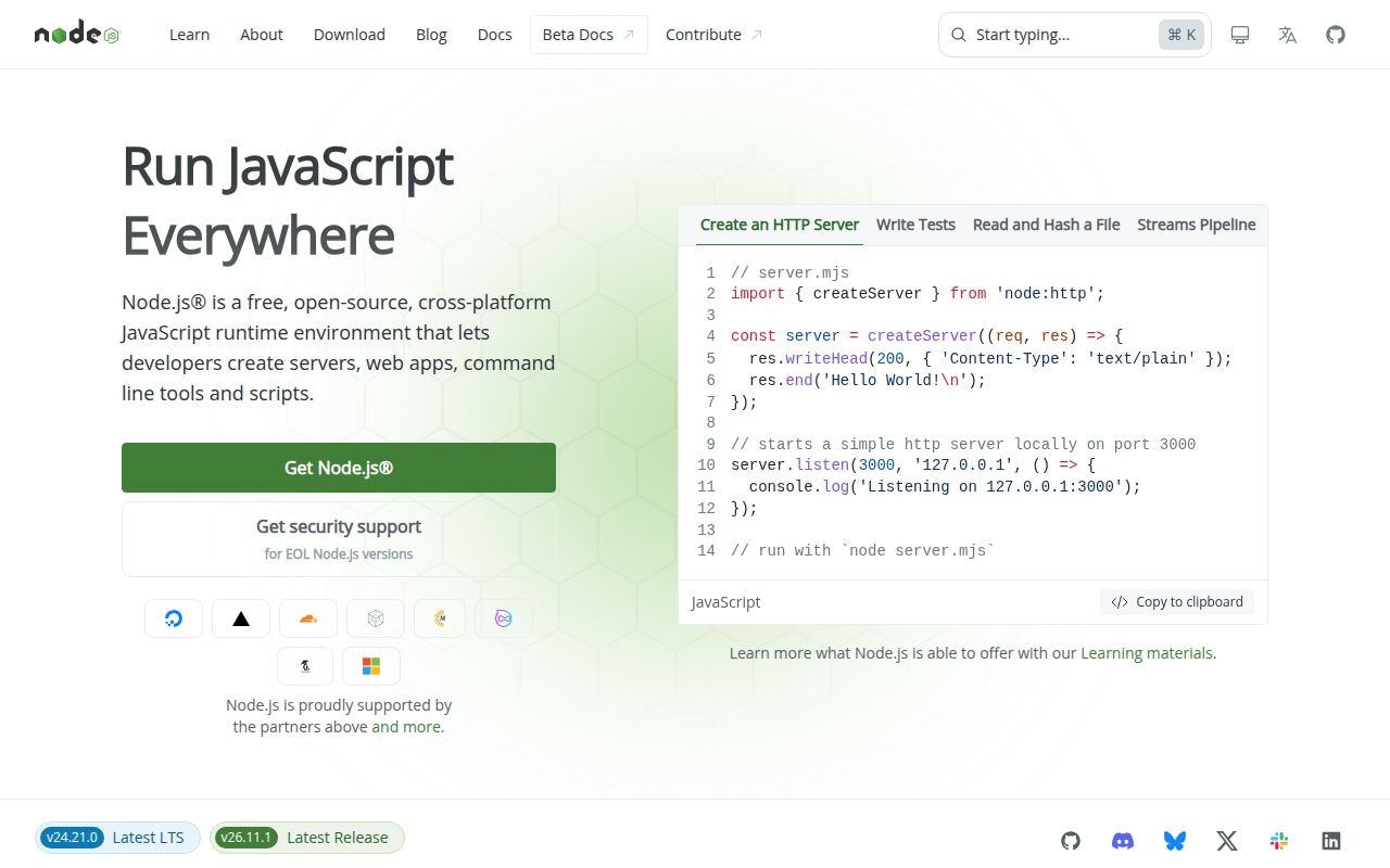 Screenshot of node (nodejs.org)