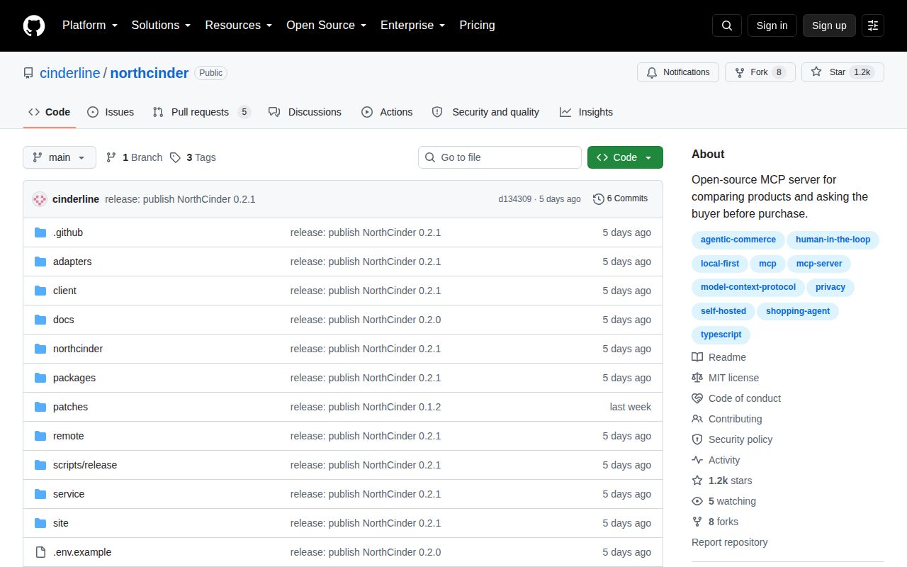 Screenshot of northcinder (github.com/cinderline/northcinder)