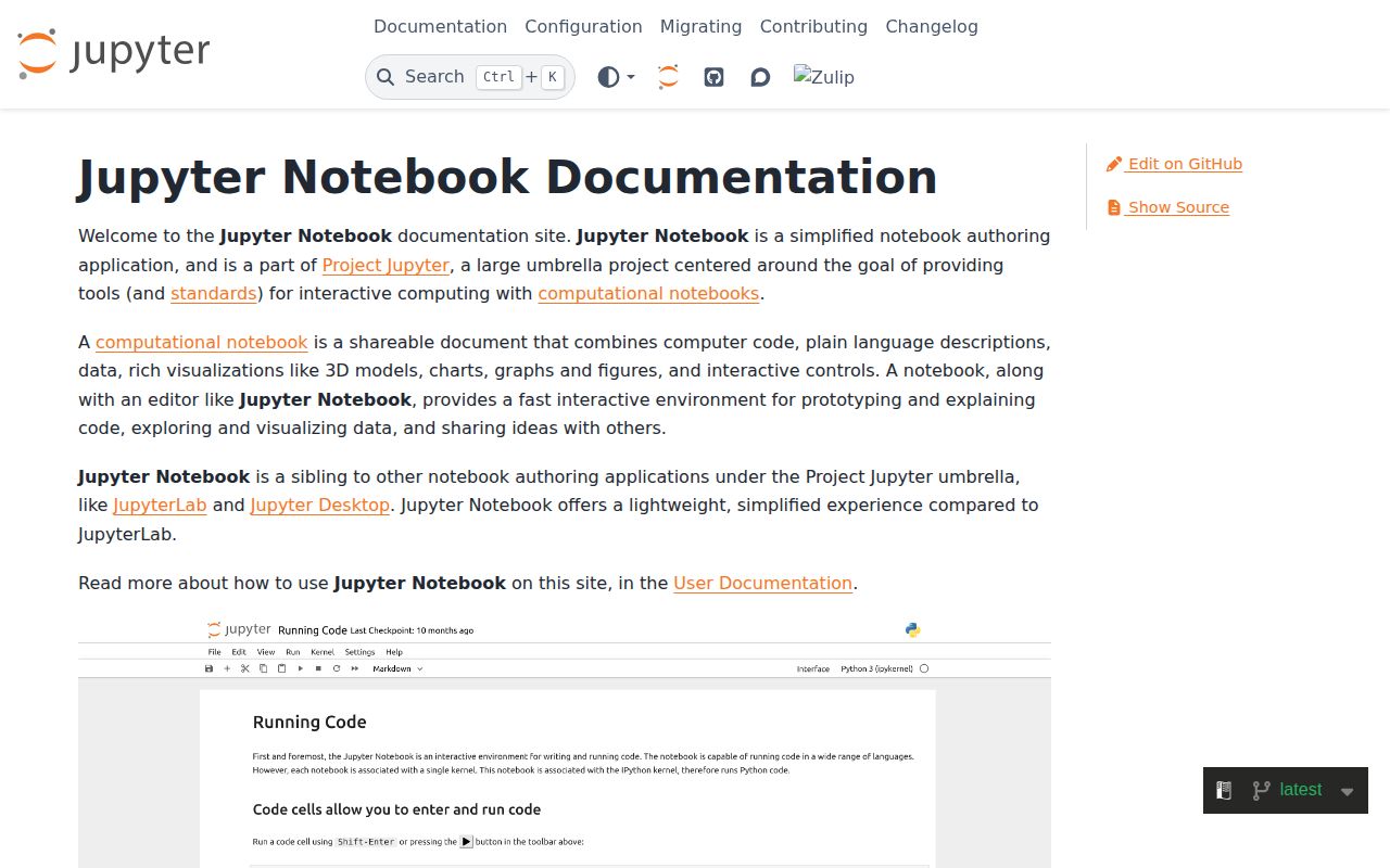 Screenshot of notebook documentation
