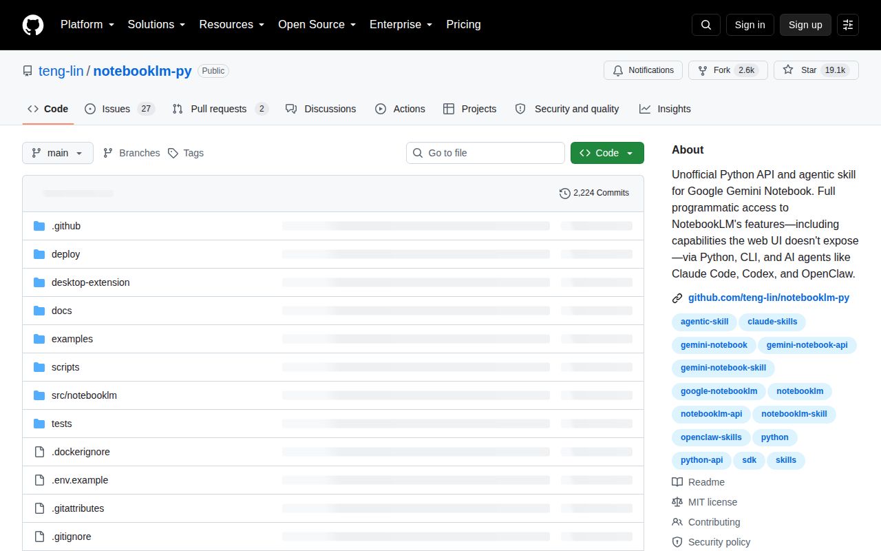 Screenshot of notebooklm-py (github.com/teng-lin/notebooklm-py)