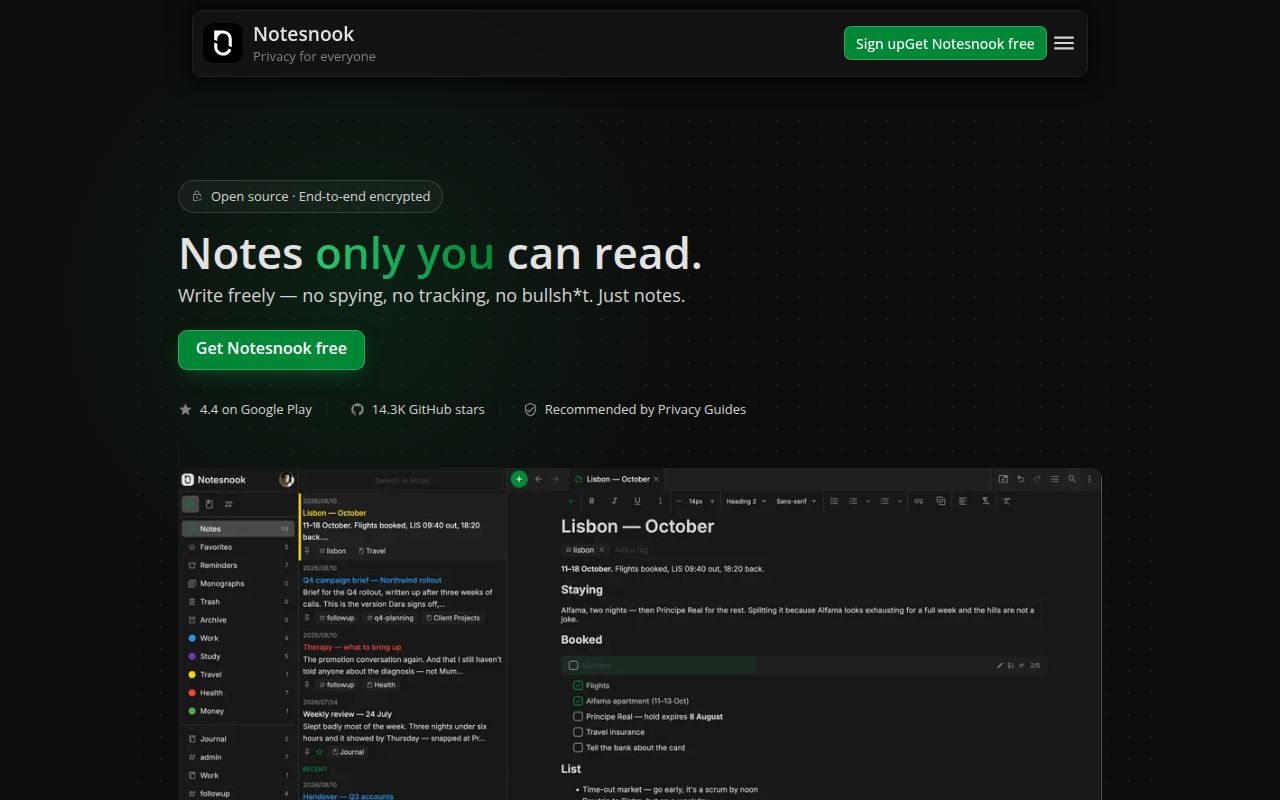 Screenshot of notesnook (notesnook.com)