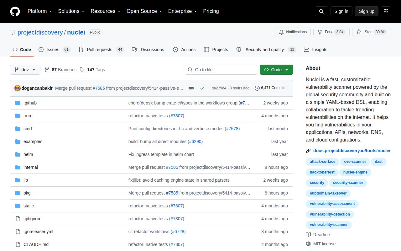 Screenshot of nuclei-templates (github.com/projectdiscovery/nuclei)