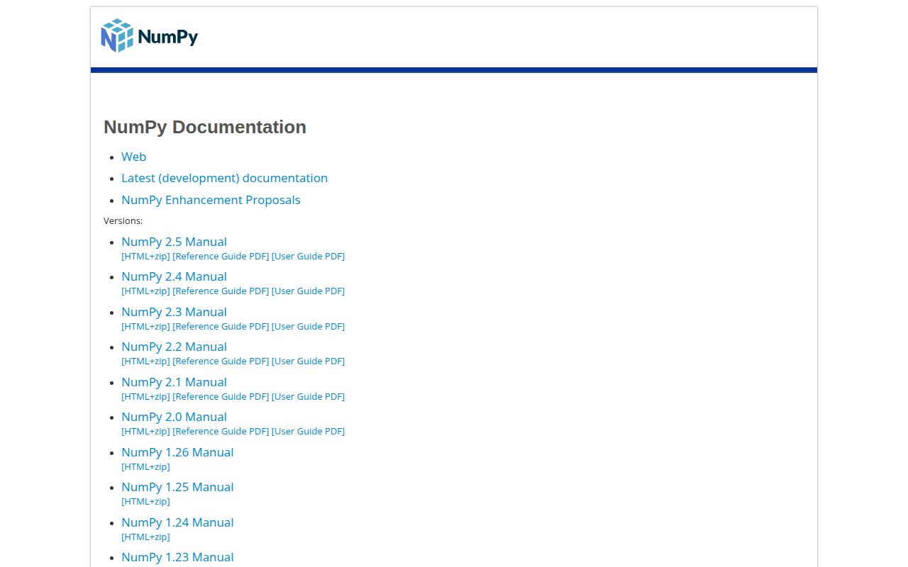 Screenshot of numpy documentation