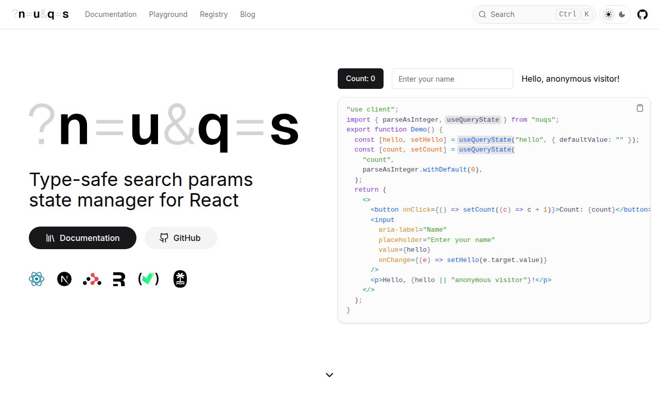 Screenshot of nuqs documentation