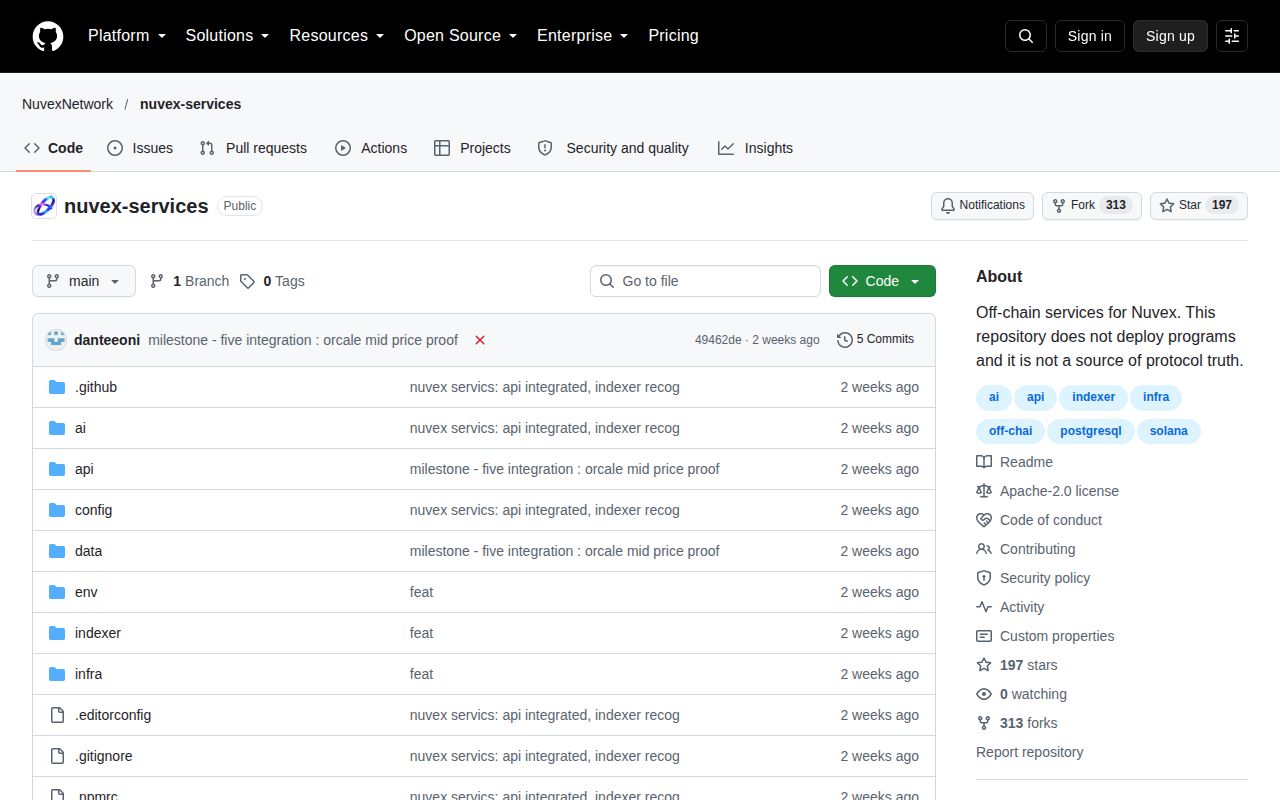 Screenshot of nuvex-services (github.com/NuvexNetwork/nuvex-services)