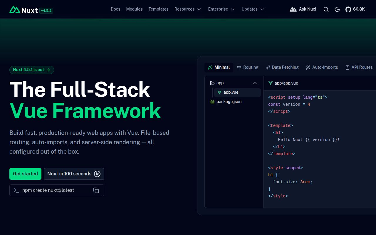 Screenshot of nuxt (nuxt.com)
