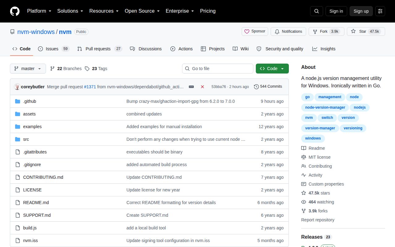 Screenshot of nvm (github.com/nvm-windows/nvm)