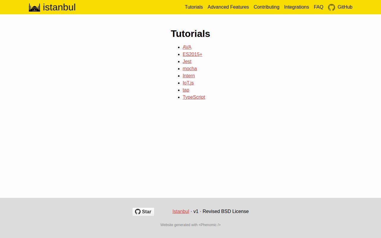 Screenshot of nyc documentation