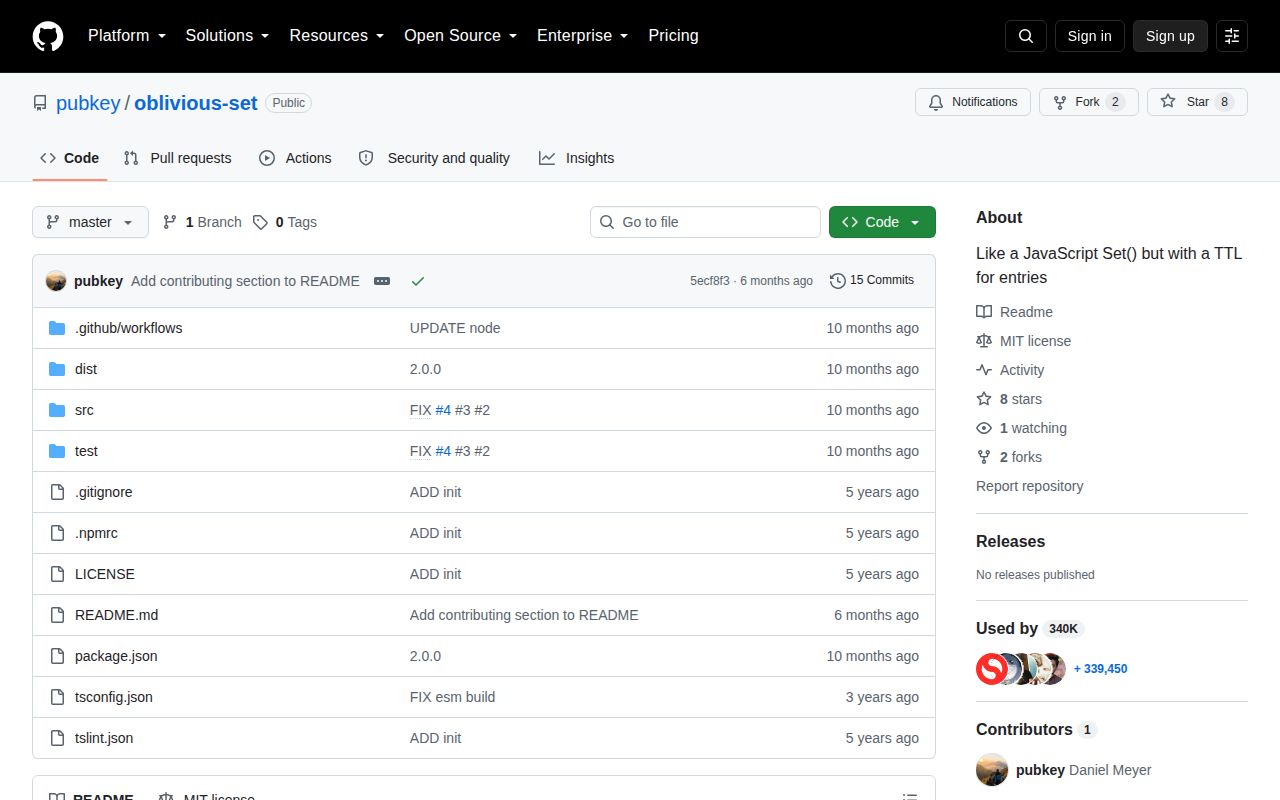 Screenshot of oblivious-set documentation