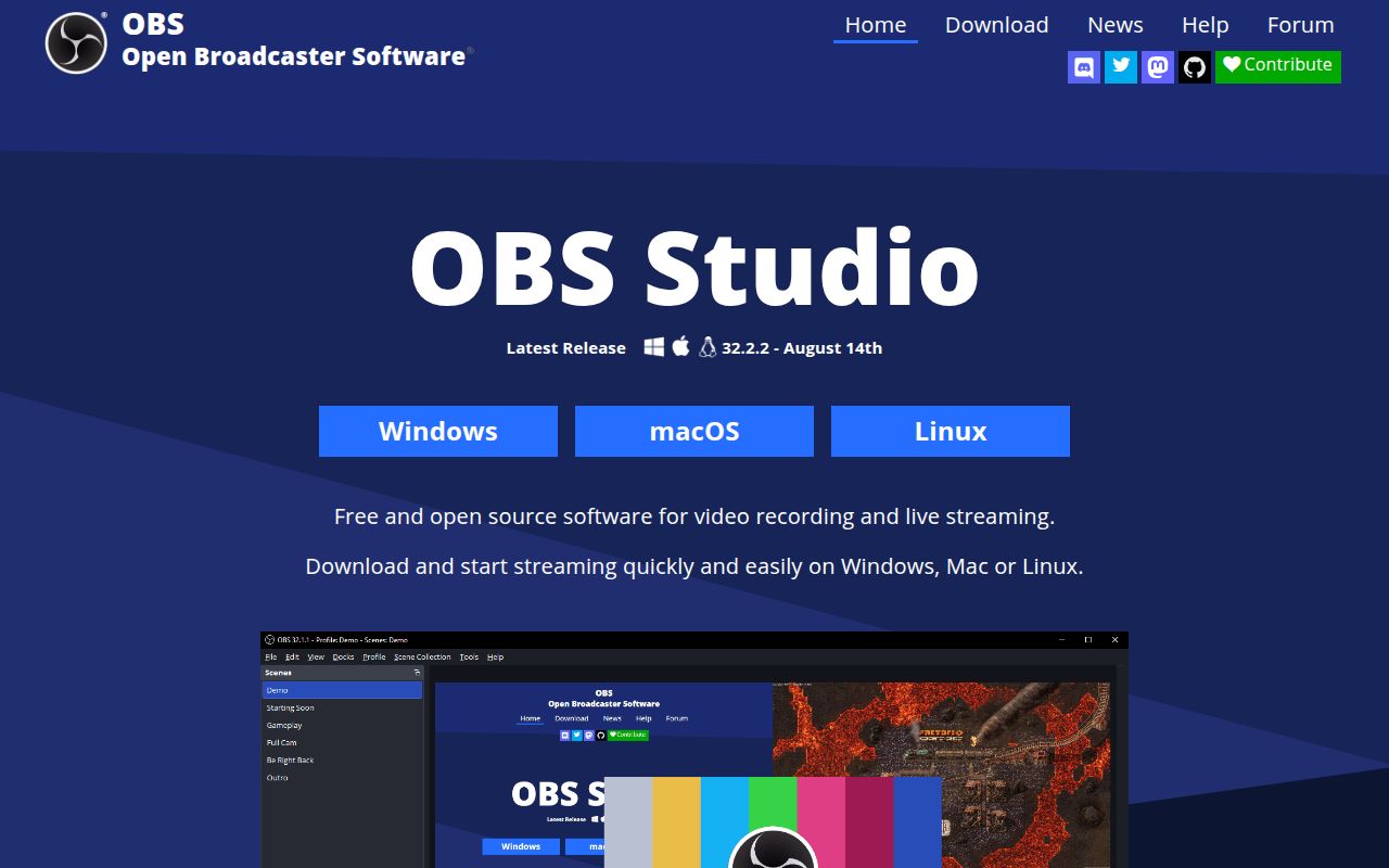 Screenshot of obs-studio (obsproject.com)