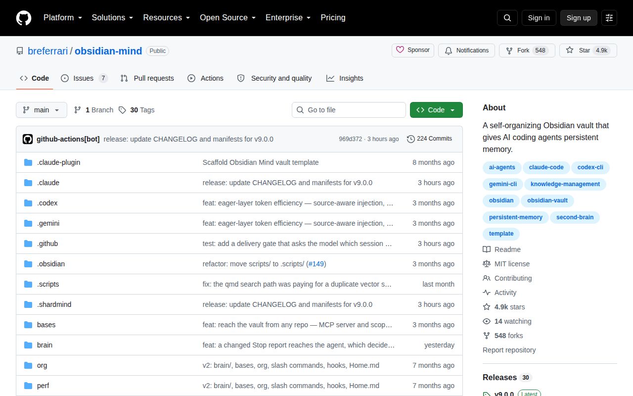 Screenshot of obsidian-mind (github.com/breferrari/obsidian-mind)