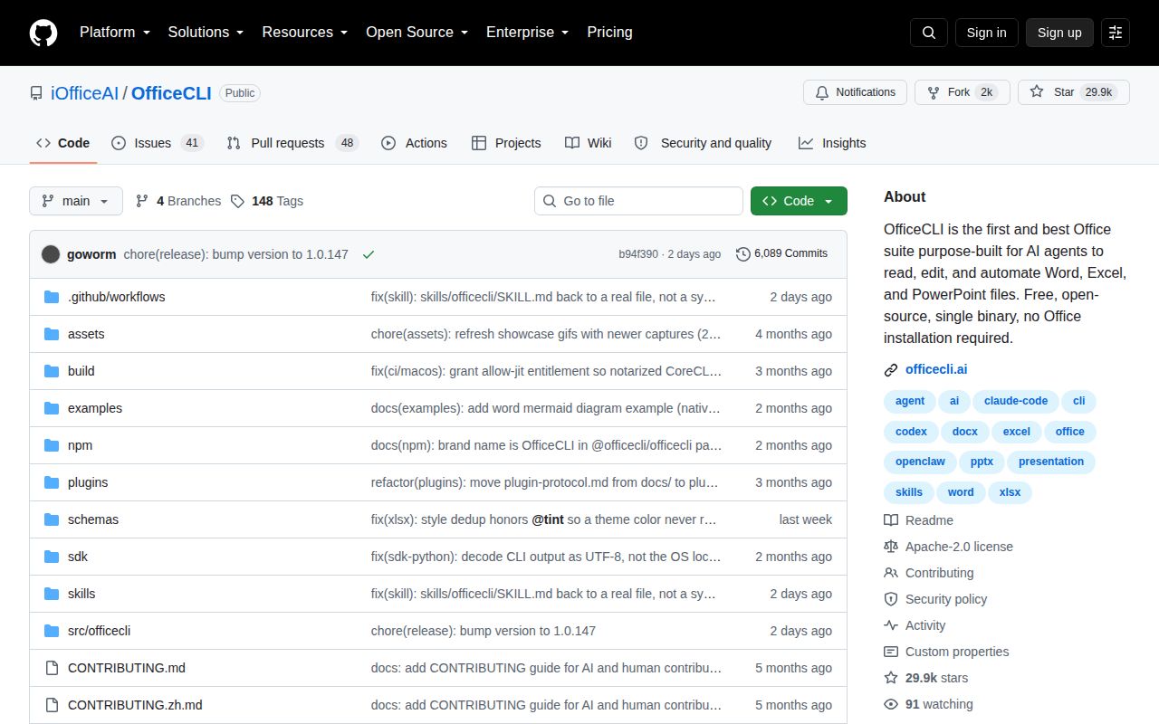 Screenshot of OfficeCLI (officecli.ai)