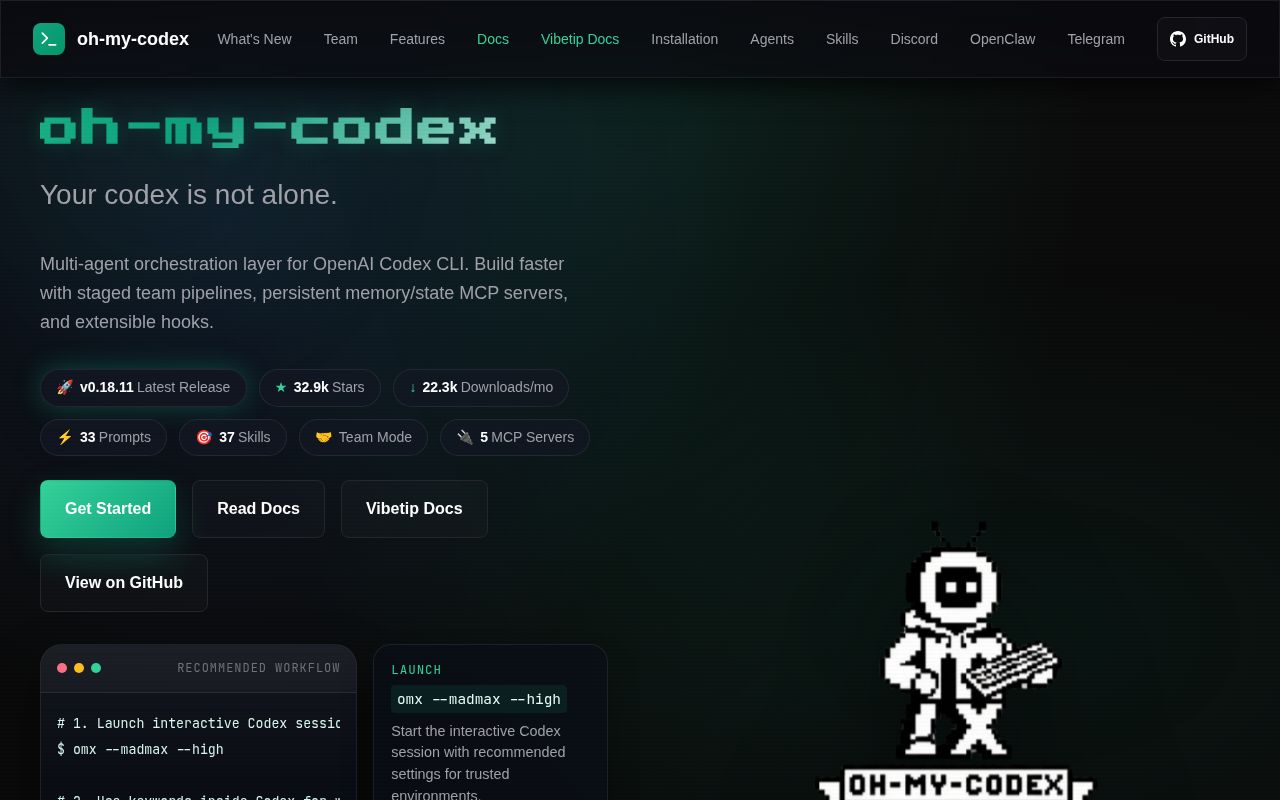 Screenshot of oh-my-codex (oh-my-codex.dev)