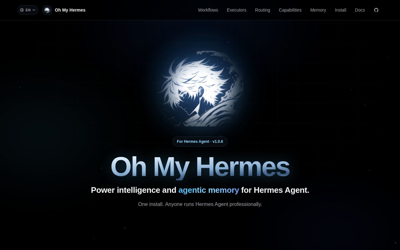 Screenshot of oh-my-hermes (rlaope.github.io/oh-my-hermes)