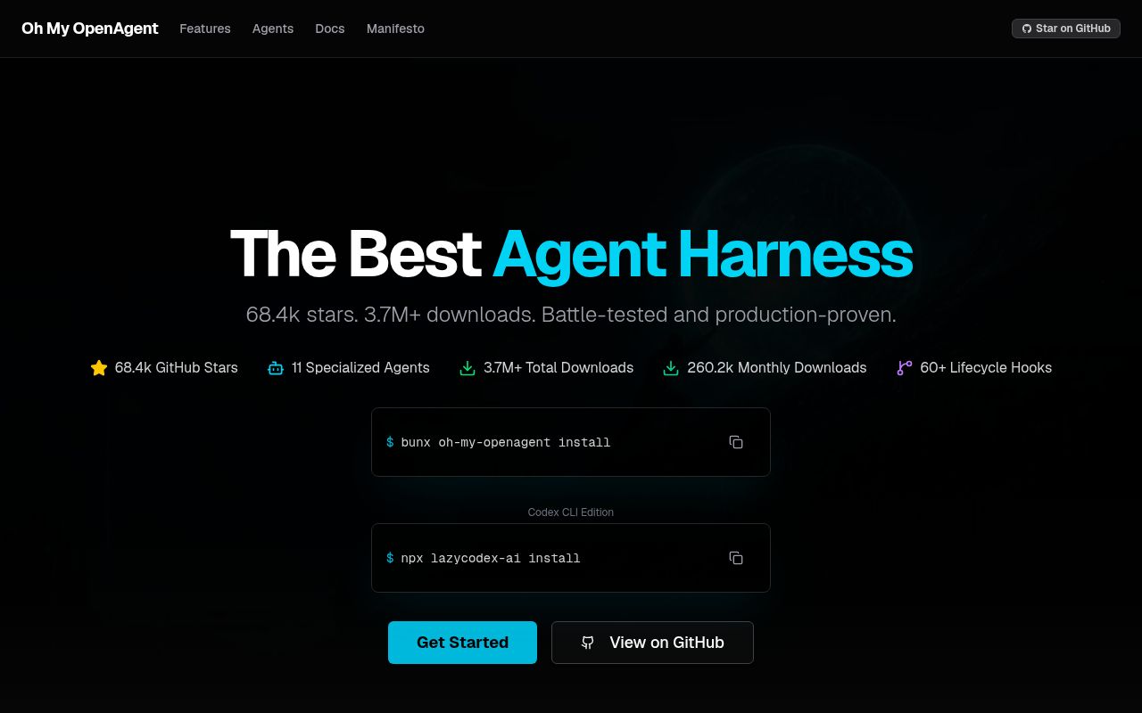 Screenshot of oh-my-openagent (omo.dev)