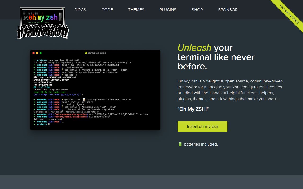 Screenshot of ohmyzsh (ohmyz.sh)