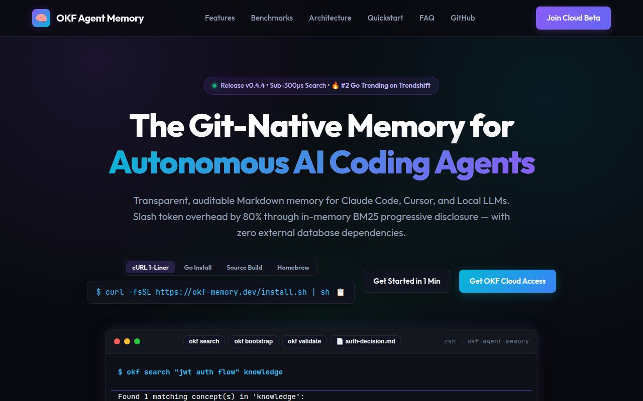 Screenshot of okf-agent-memory (okf-memory.dev)