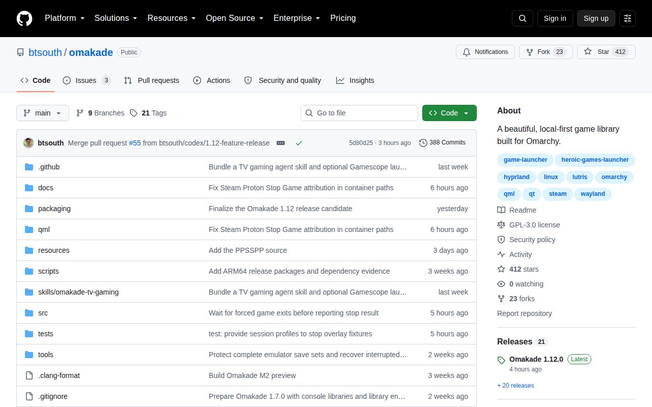 Screenshot of omakade (github.com/btsouth/omakade)