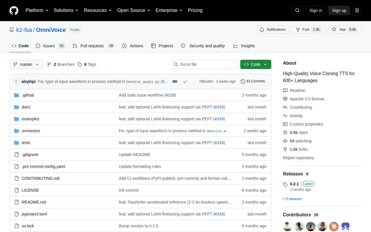 Screenshot of OmniVoice (github.com/k2-fsa/OmniVoice)