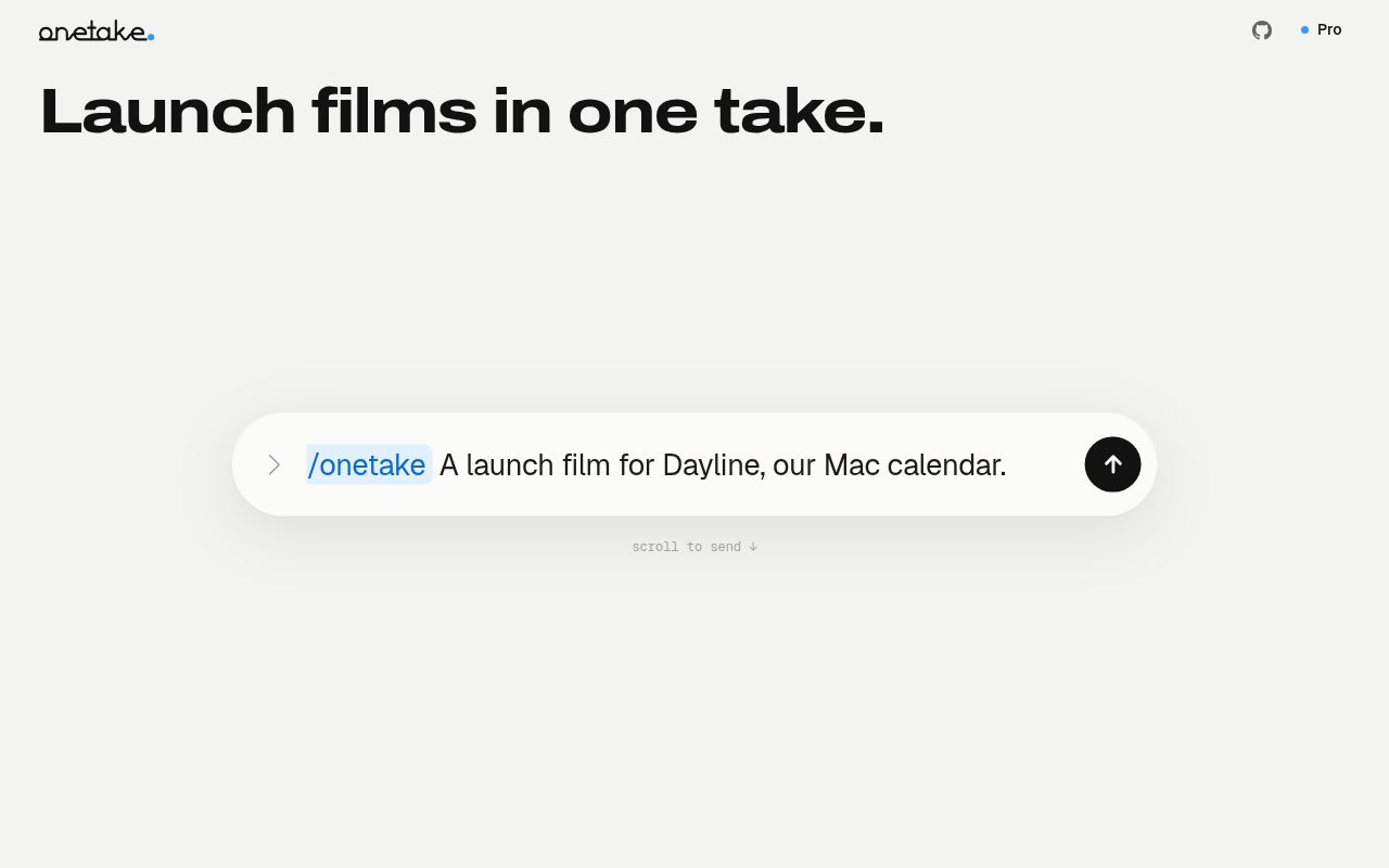 Screenshot of onetake (onetakemotion.com)