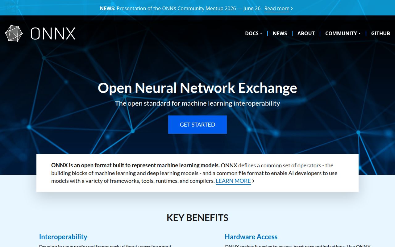 Screenshot of onnx (onnx.ai)