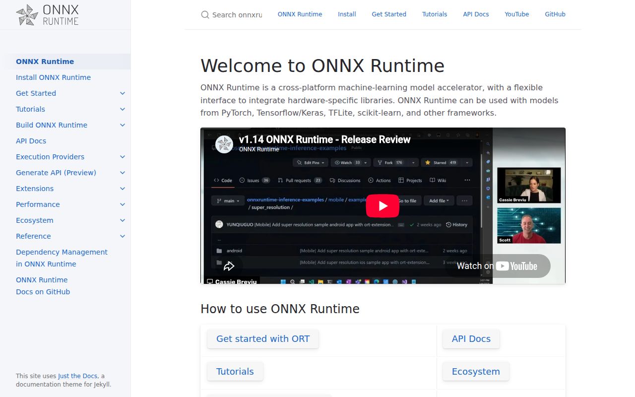 Screenshot of onnxruntime (onnxruntime.ai)